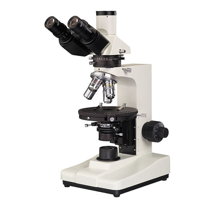 Research Polarizing Microscope - Coaxial Focusing With Graduated Knobs, 20w Tungsten Halogen Illuminator, 140mm Ball Bearing Rotating Stage, Built-in Focusable Bertrand Lens And Rotatable Analyzer
