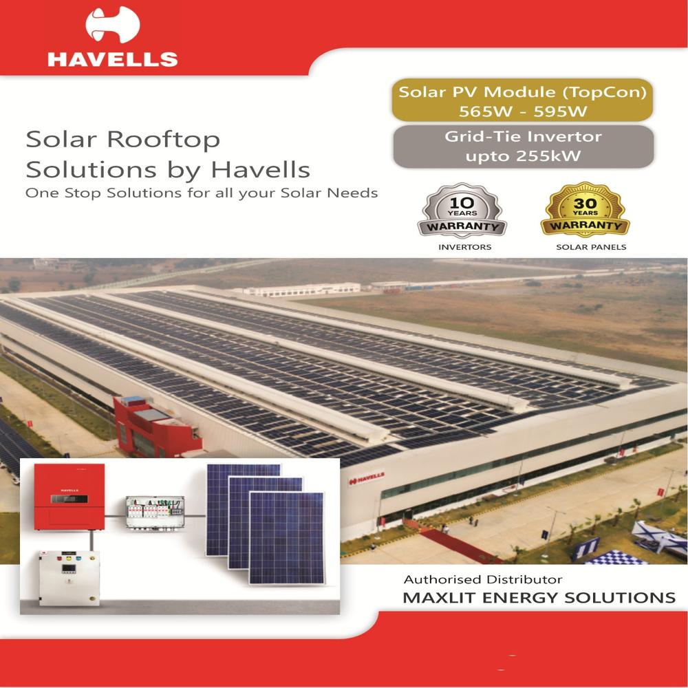 Havells Bifacial N-topcon 590 Watt - Dimension (L*w*h): 2464*1133*35 Millimeter (Mm)