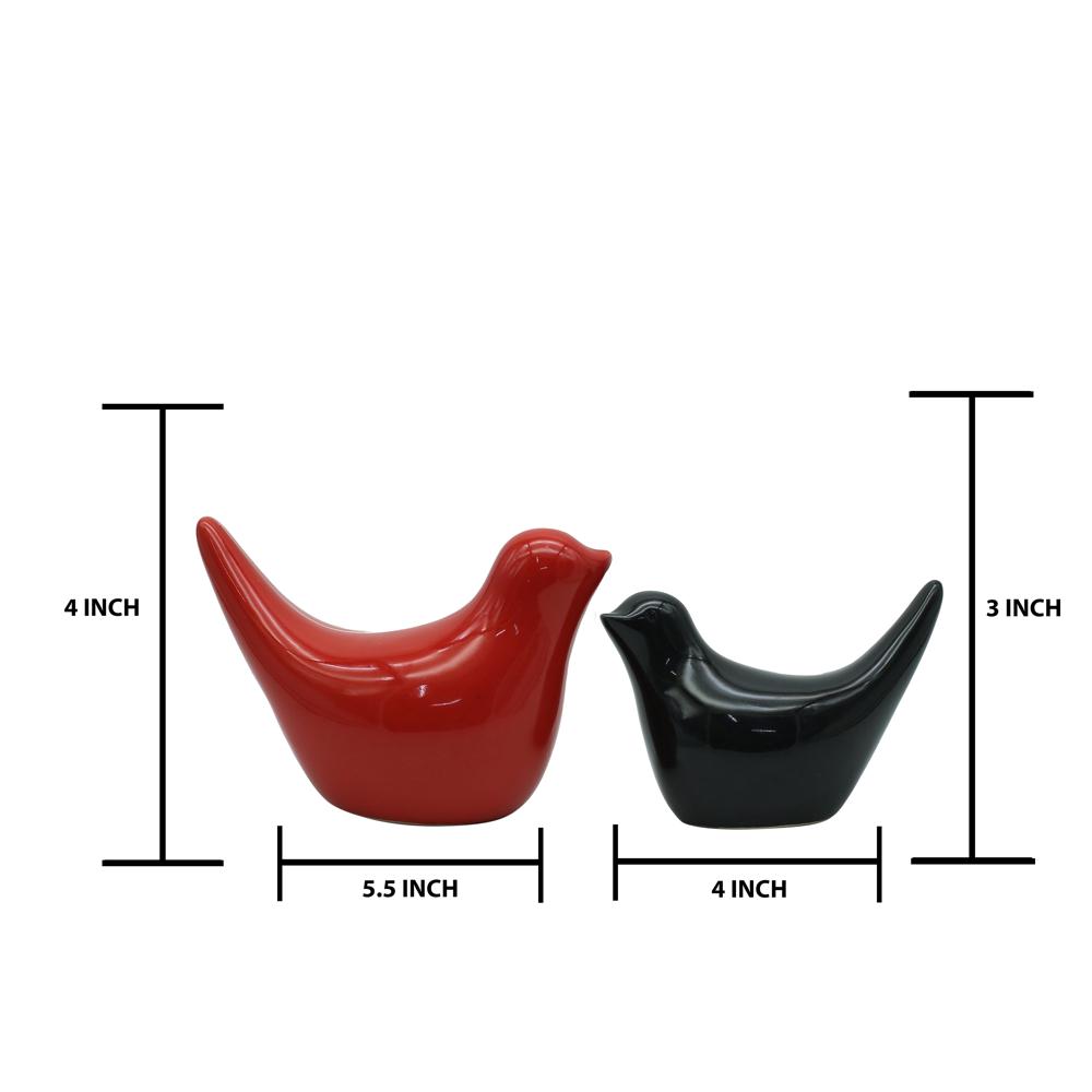 Ceramic Bird Set Of 2 Red & Black