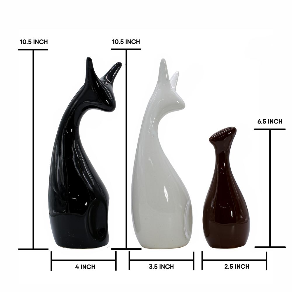 Ceramic Deer Set Of 3 (Brown, Black & White)
