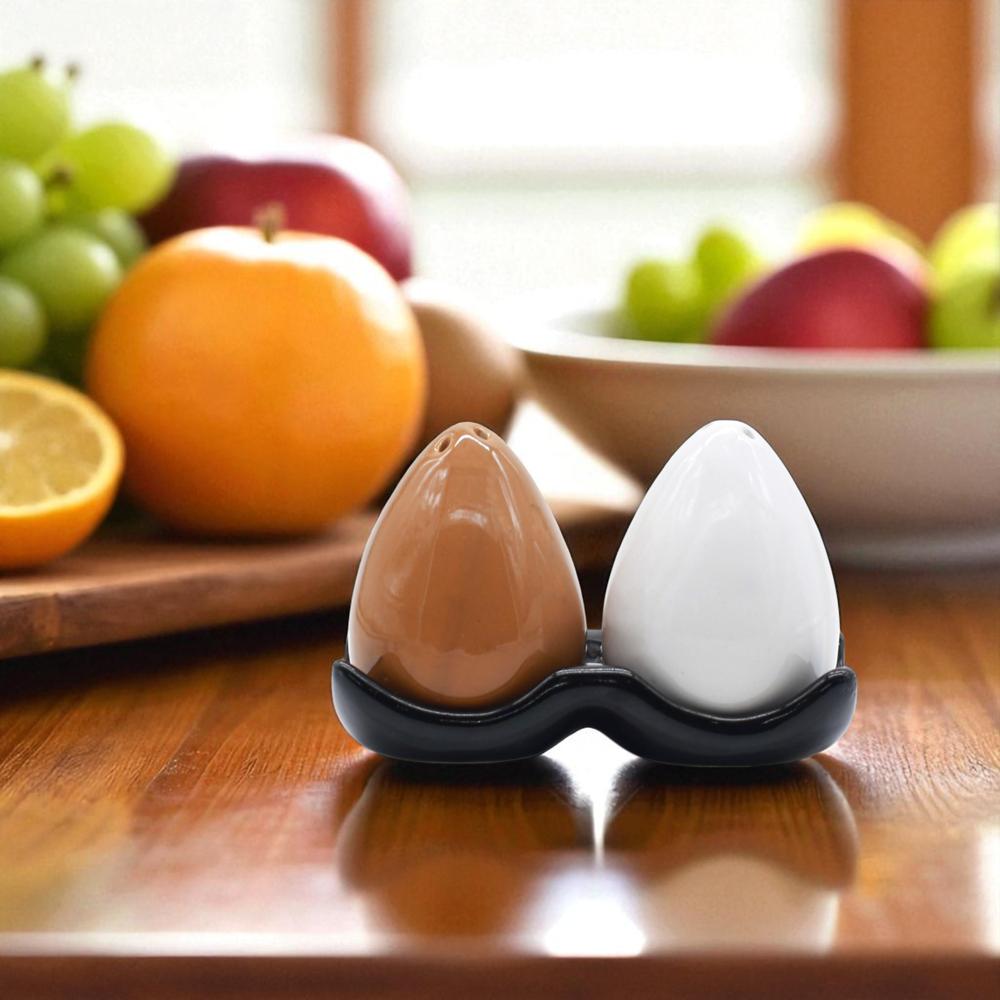 Ceramic Salt and Pepper Egg Shape With Tray   
