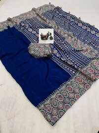 New Ajrakh Saree - Bust Size: 42 Inch (in)