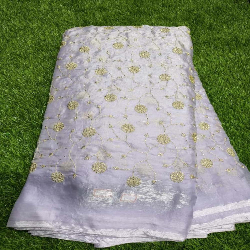 Fancy Silk Semi Beads Embroidered Fabric