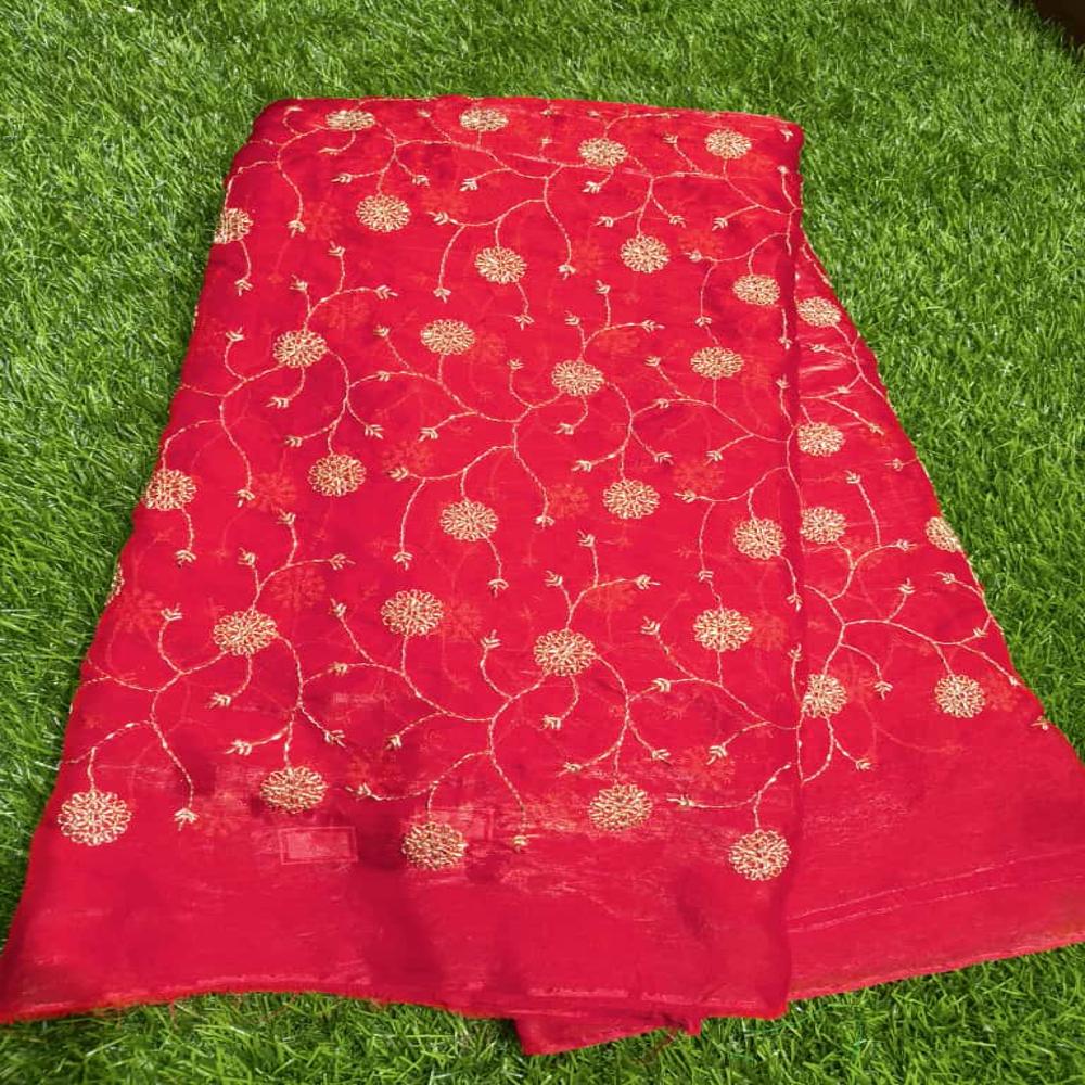 Fancy Silk Semi Beads Embroidered Fabric