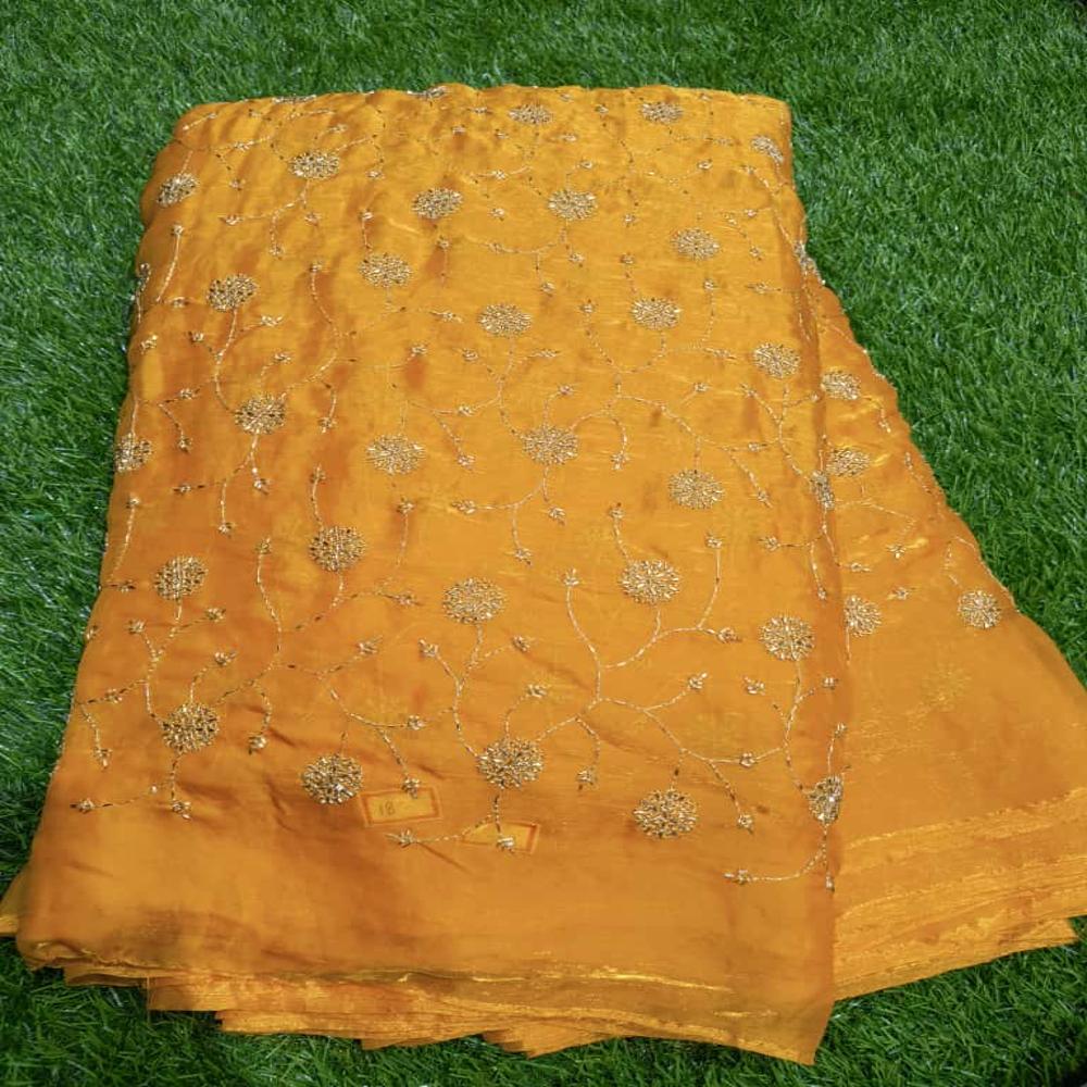 Fancy Silk Semi Beads Embroidered Fabric