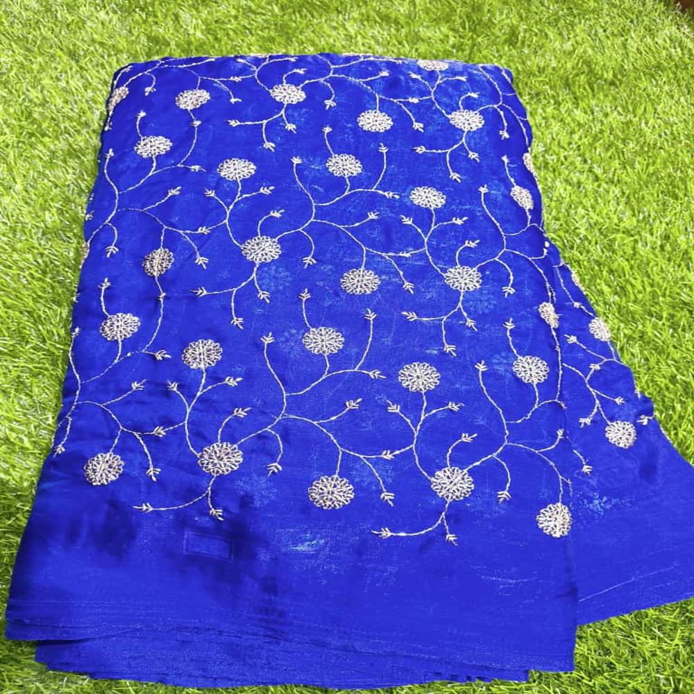 Fancy Silk Semi Beads Embroidered Fabric