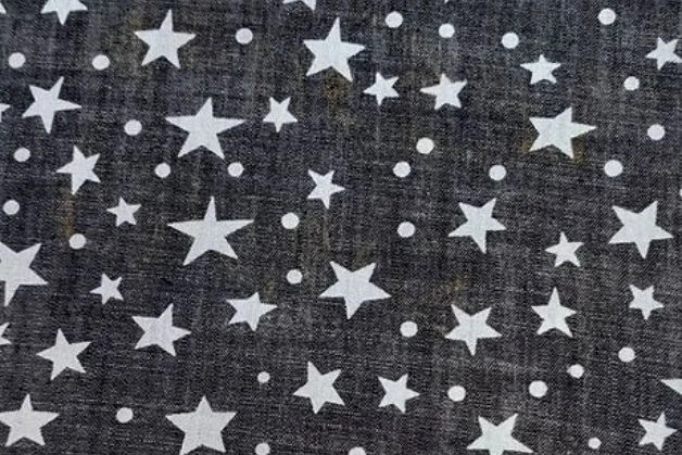 Washed Jacquard Denim Star And Planets Fabric - Color: Different Available