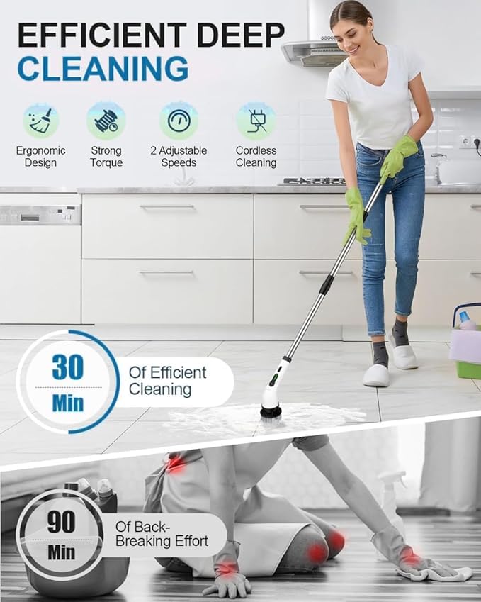 9 In 1 Cordless Electric Spin Scrubber - Color: White