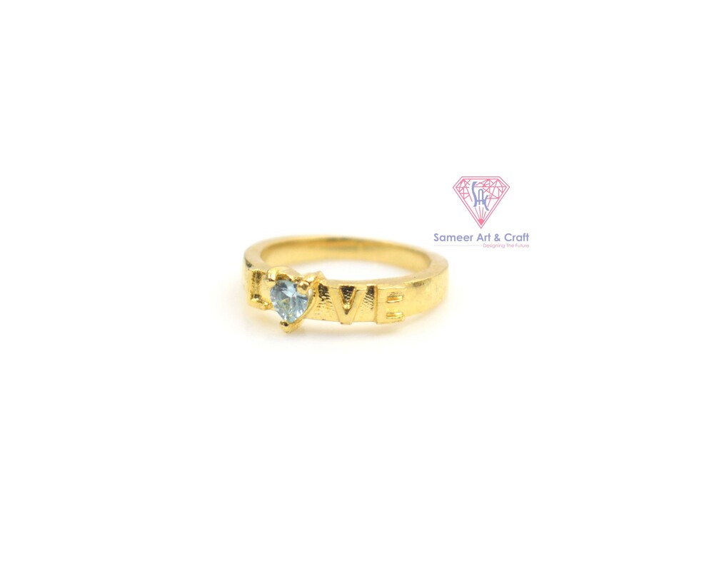 18k Gold Plated Cubic Zirconia Love Ring With Heart Shape In Brass Material