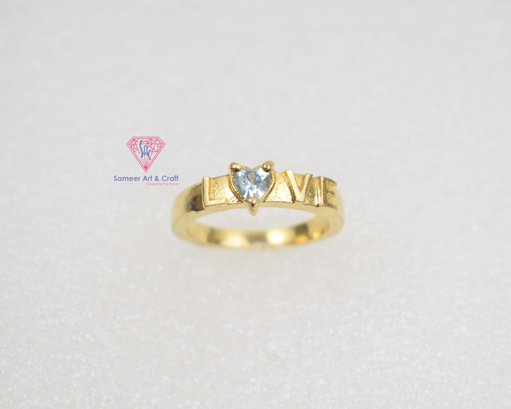 18k Gold Plated Cubic Zirconia Love Ring With Heart Shape In Brass Material