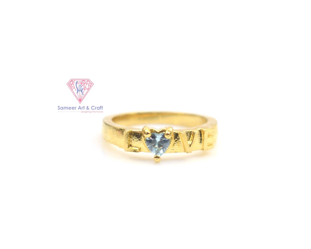 18k Gold Plated Cubic Zirconia Love Ring With Heart Shape In Brass Material