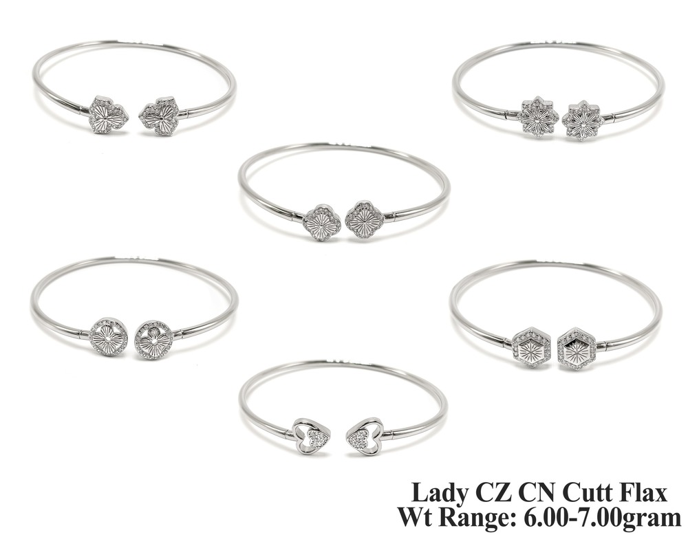 92.5 New Design Silver Lady CZ CN Cutt Flax Kada