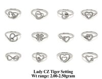 92.5 New Design Silver Lady CZ Tiger Setting Ring