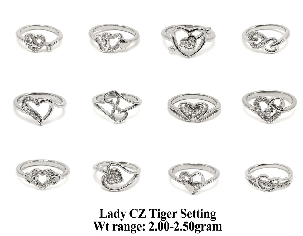 92.5 New Design Silver Lady CZ Tiger Setting Ring