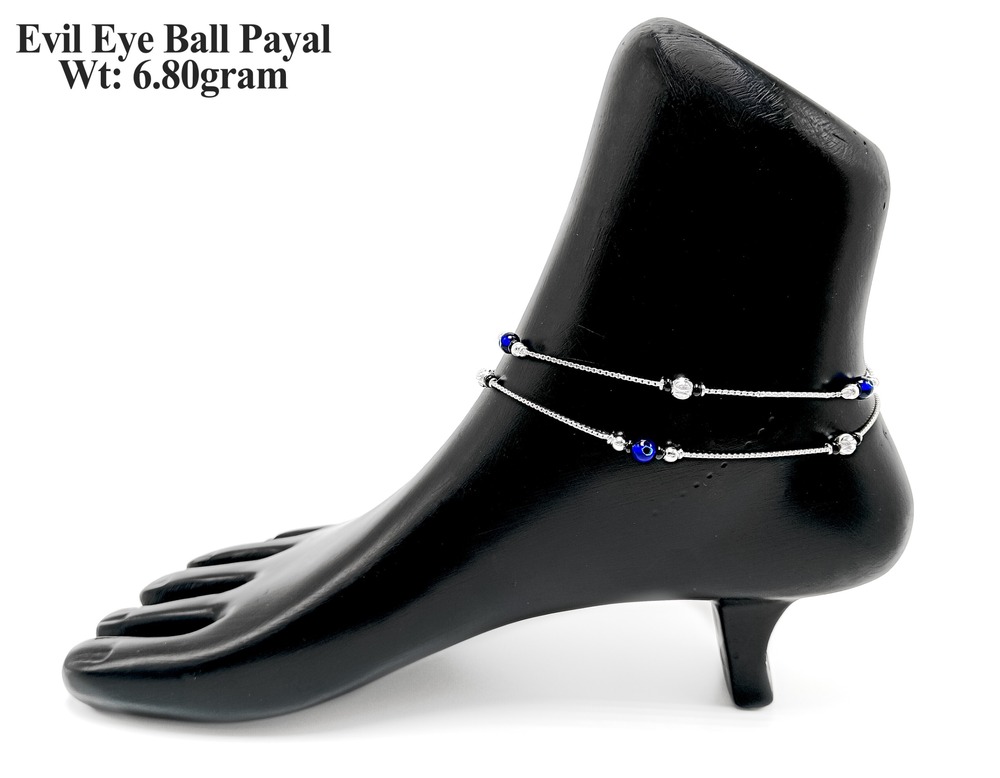 92.5 New Design Silver Evil Eye Ball Payal