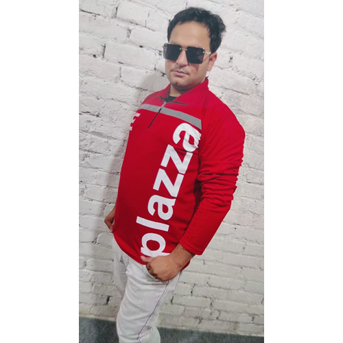 Red Color Full Sleeves Promotional Collar T-shirt (ZIPPER)