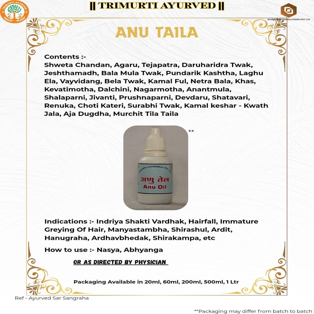 Anu Taila 1 Ltr - Formulations Type: Ayurvedic Medicated Oil