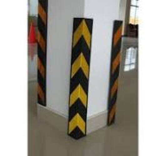 Rubber Corner Guard - Rubber Material, 800x100x100x10 Mm & 1000x100x100x10 Mm Sizes, Yellow And Black Color | Parking Wall Safety With Reflective Alert Tape