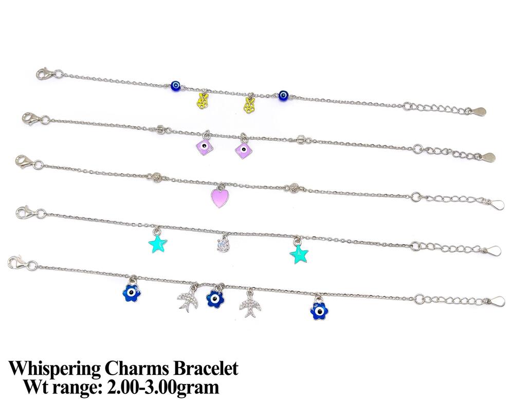 92.5% New Design Silver Whispering Charms Bracelet