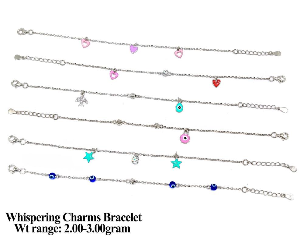 92.5% New Design Silver Whispering Charms Bracelet