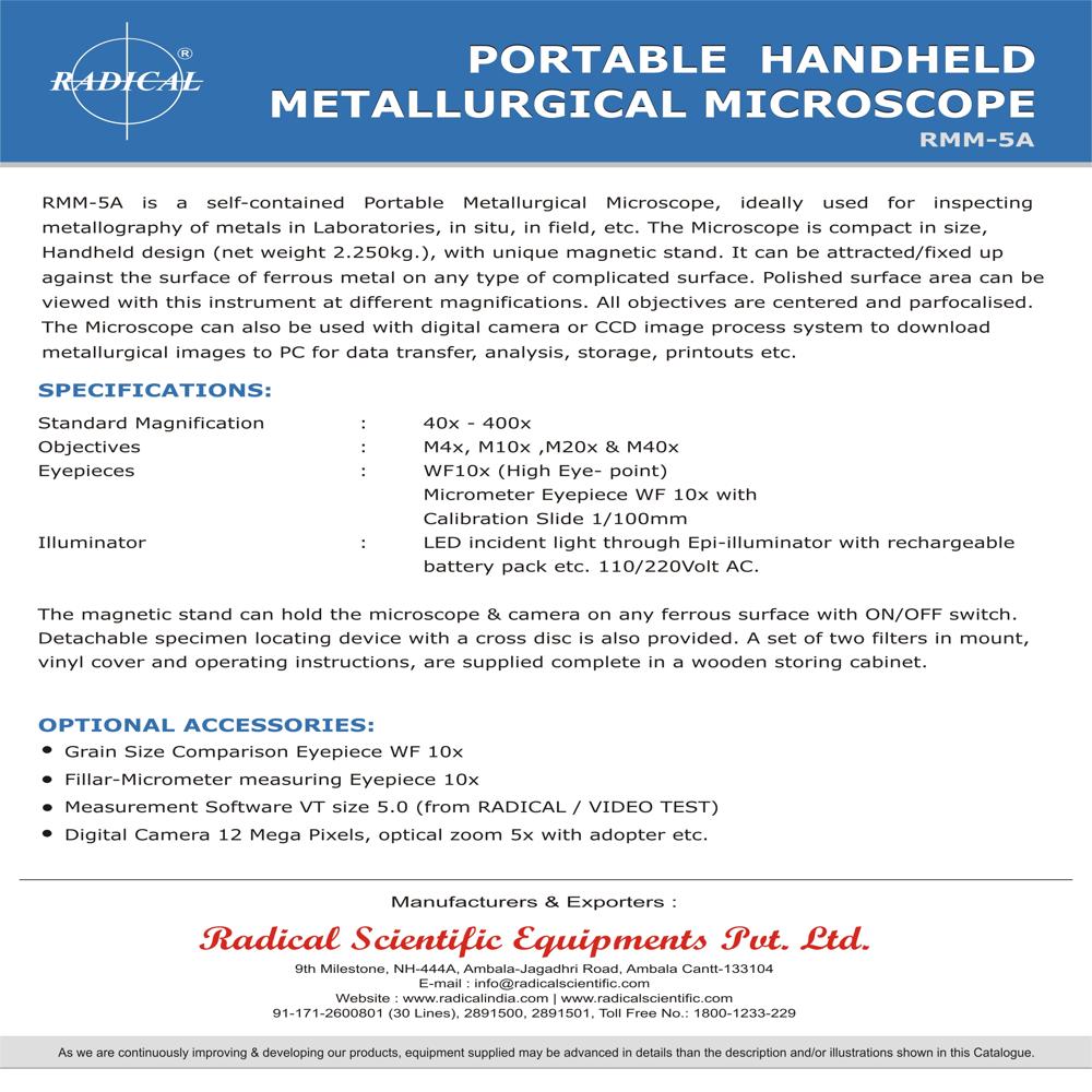 Portable Metallurgical Microscope Rmm-5a - Application: Laboratory