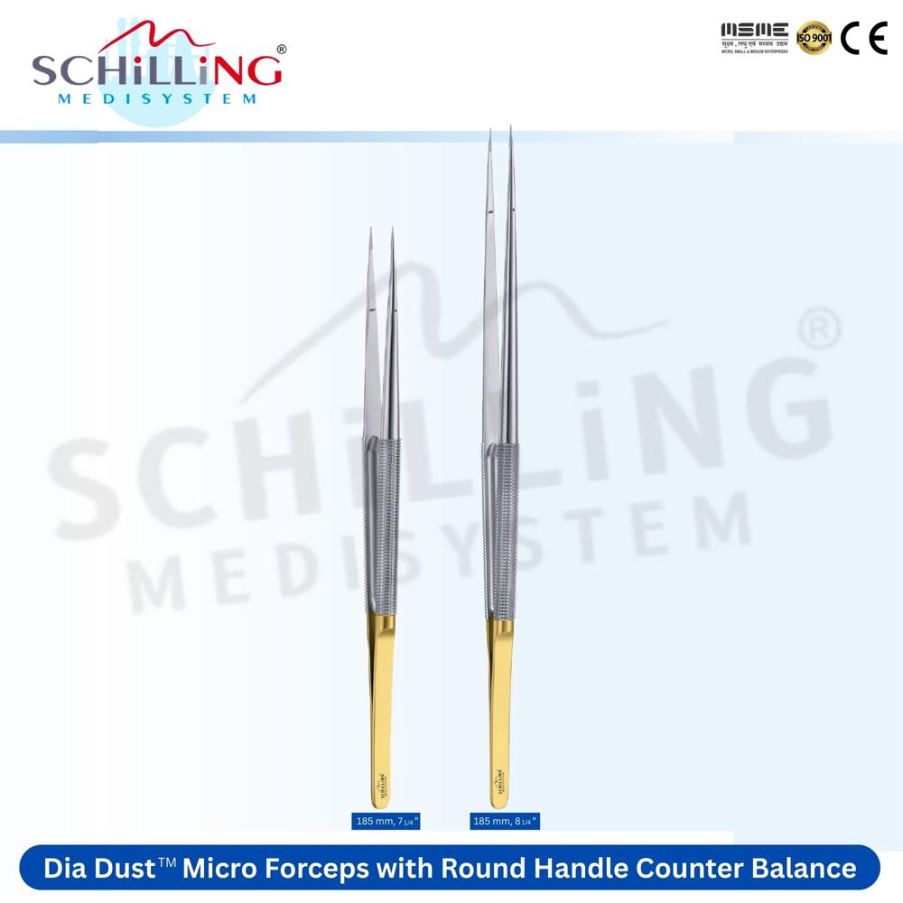 SCHILLING Dia Dust Micro Forceps with Round Handle Counter Balance flat handle