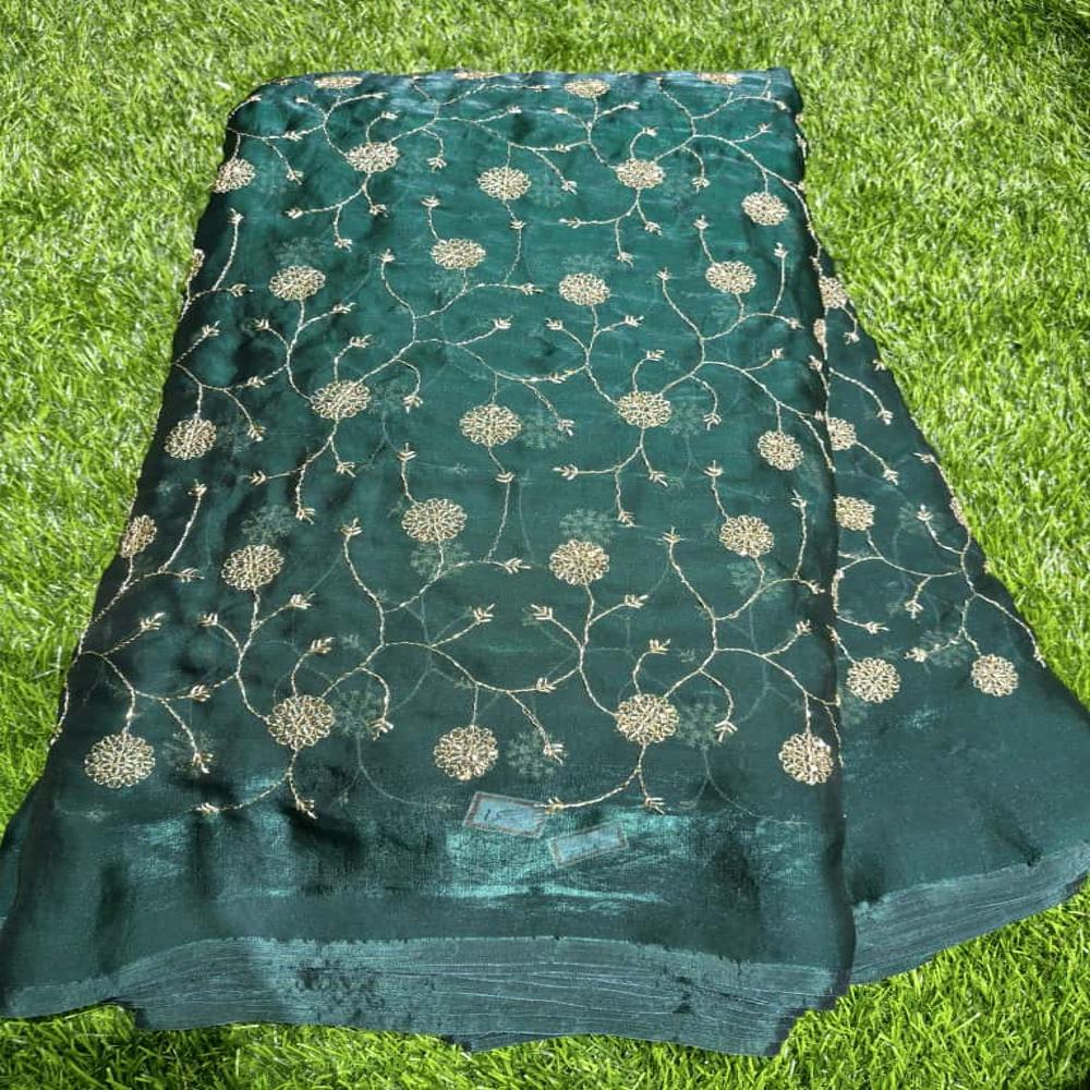 Fancy Silk Fabric With Sequence And Semi Beads Embroidery - Length: 20  Meter (m)