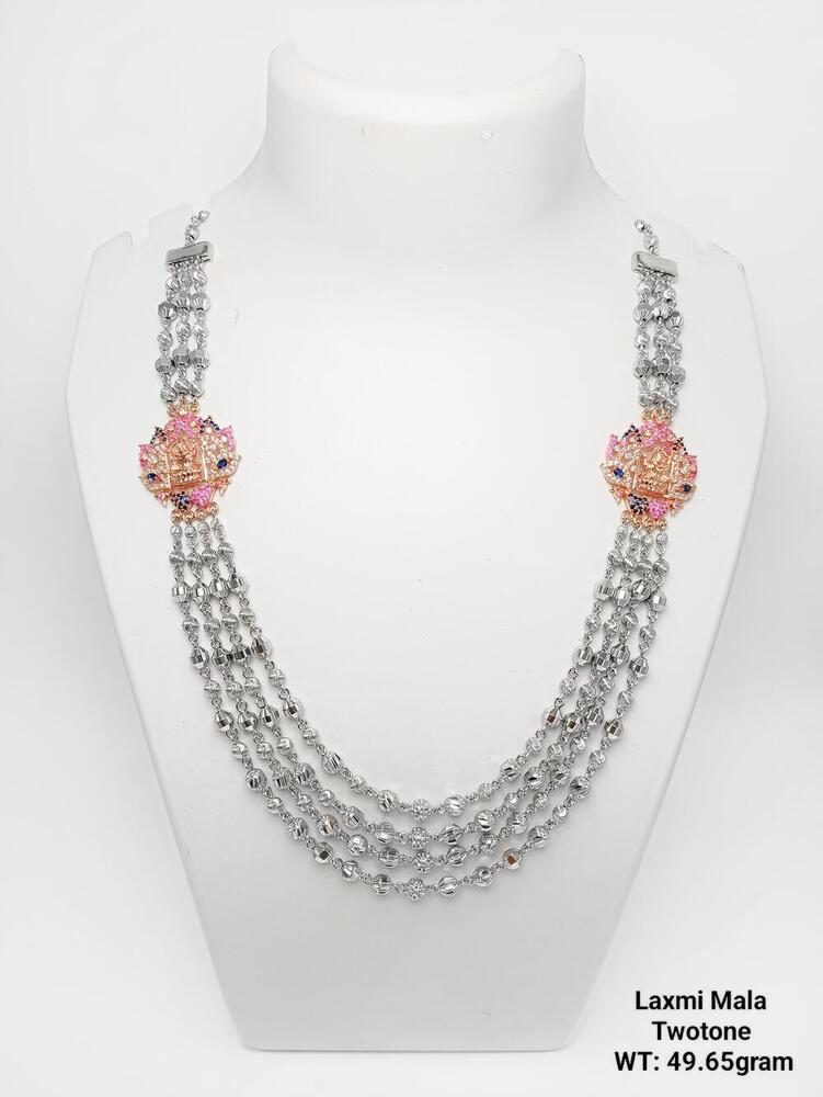 92.5% New Design Silver Laxmi Mala Twotone