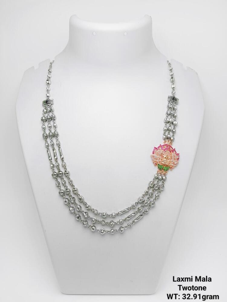 92.5% New Design Silver Laxmi Mala Twotone