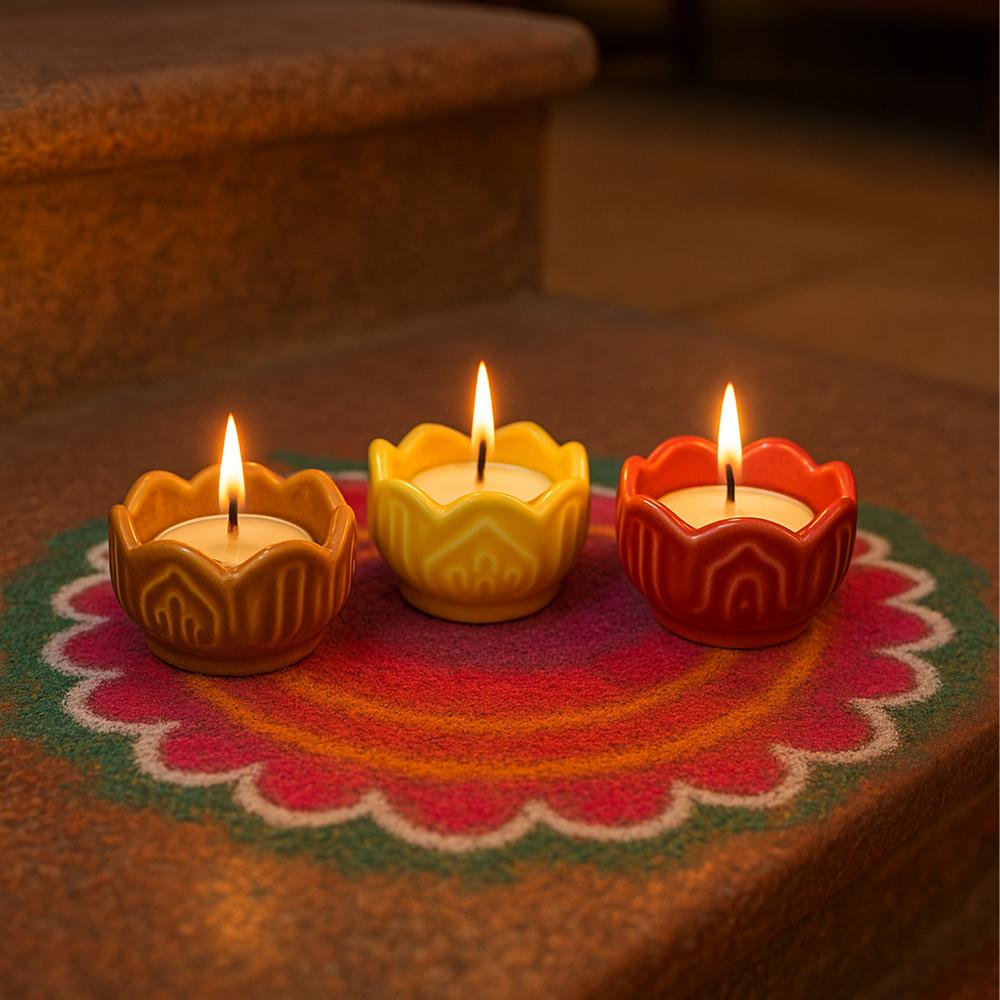 Ceramic Candle Holder Flower Shape Set Of 6 - Color: All Color