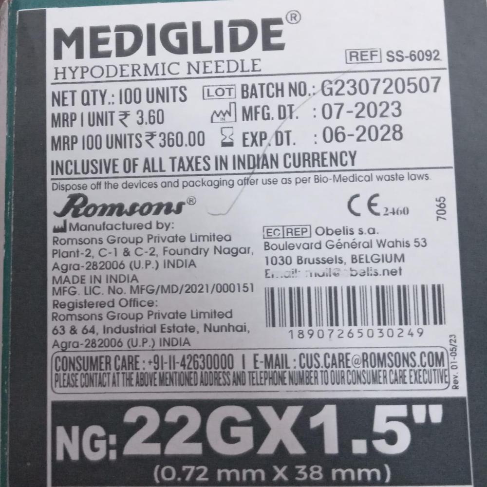 HYPODERMIC NEEDLE 22G *1.5