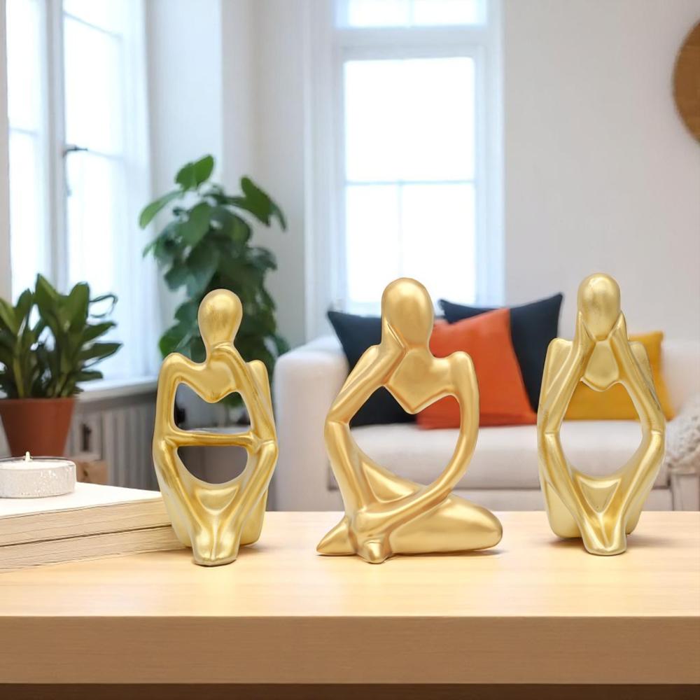 Cearmic Thinking Lady Set Of 3 Golden - Feature: Easy To Clean