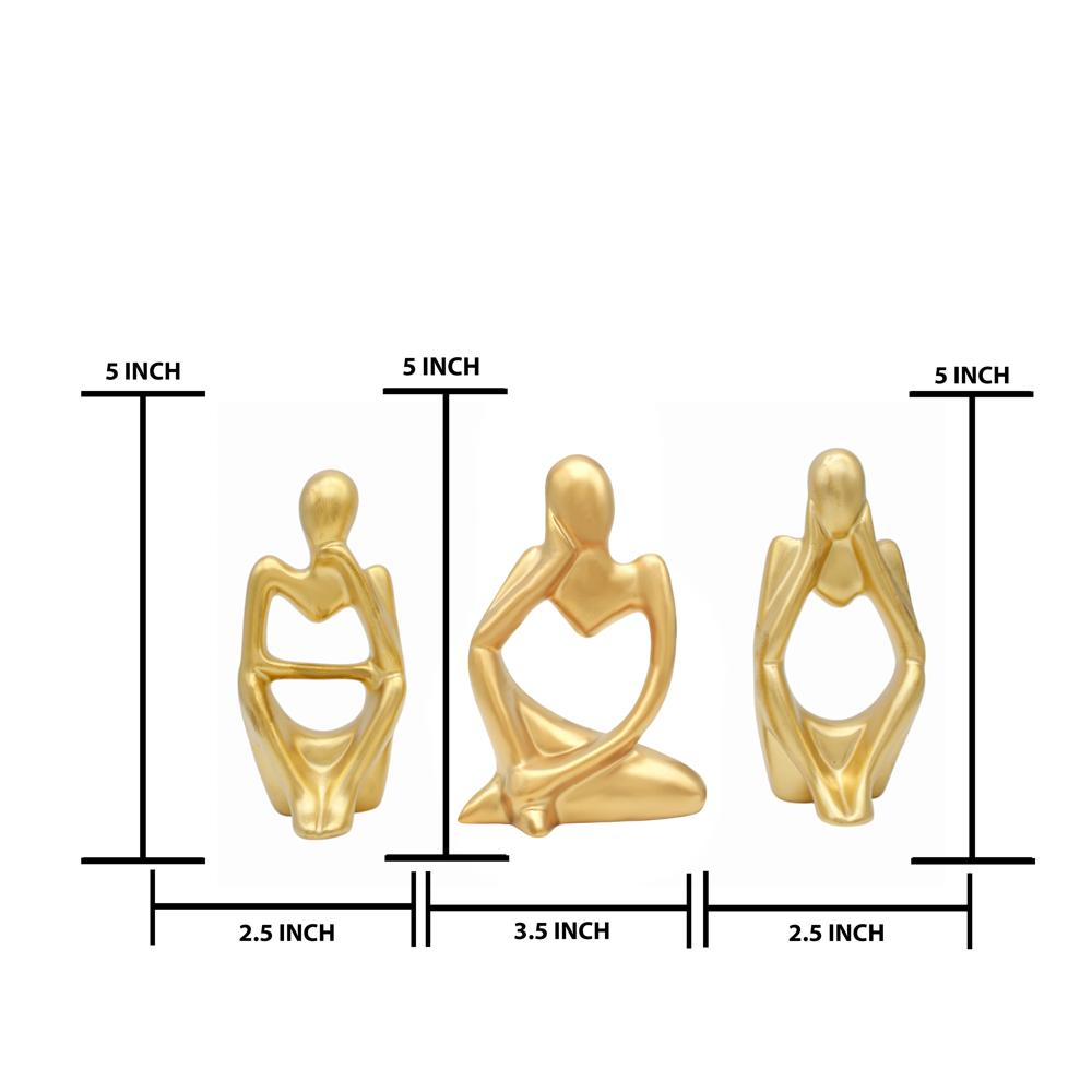 Cearmic Thinking Lady Set Of 3 Golden - Feature: Easy To Clean