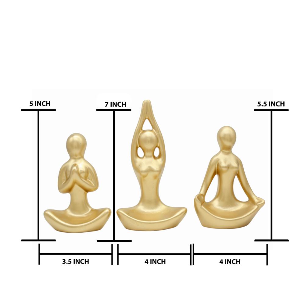 Ceramic Yoga Lady Set Of 3 Golden