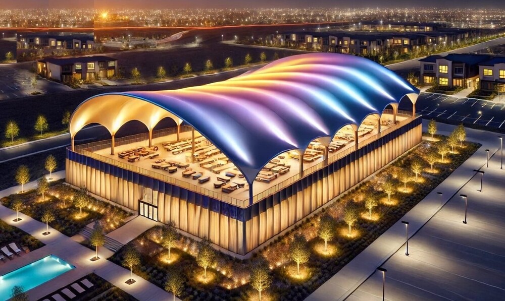 Swimming pool tensile structure
