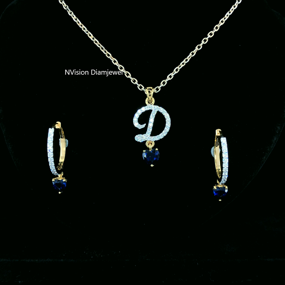 Dazzling Initial D Set Shine With Natural Diamonds & Royal Blue Charm - Diamond Carat Weight: 0.82 Carat