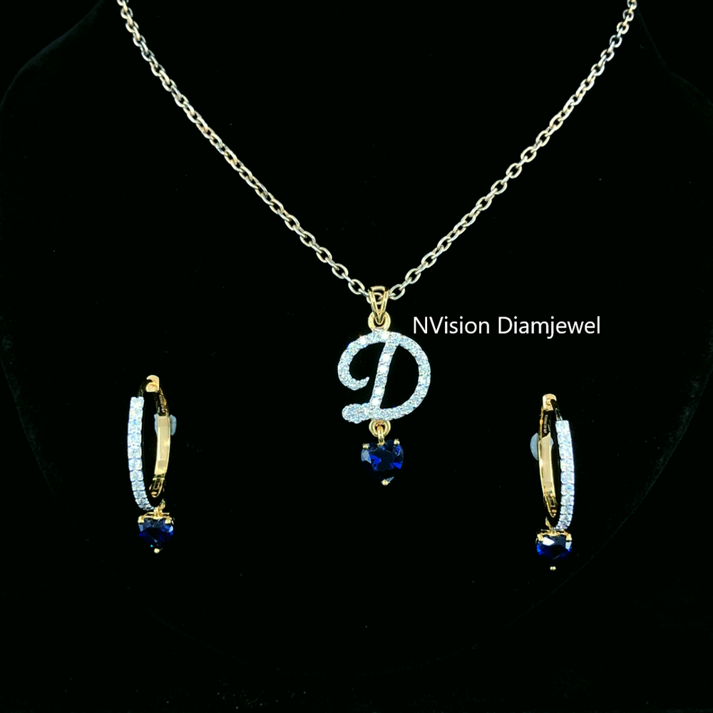 Dazzling Initial D Set Shine with Natural Diamonds & Royal Blue Charm