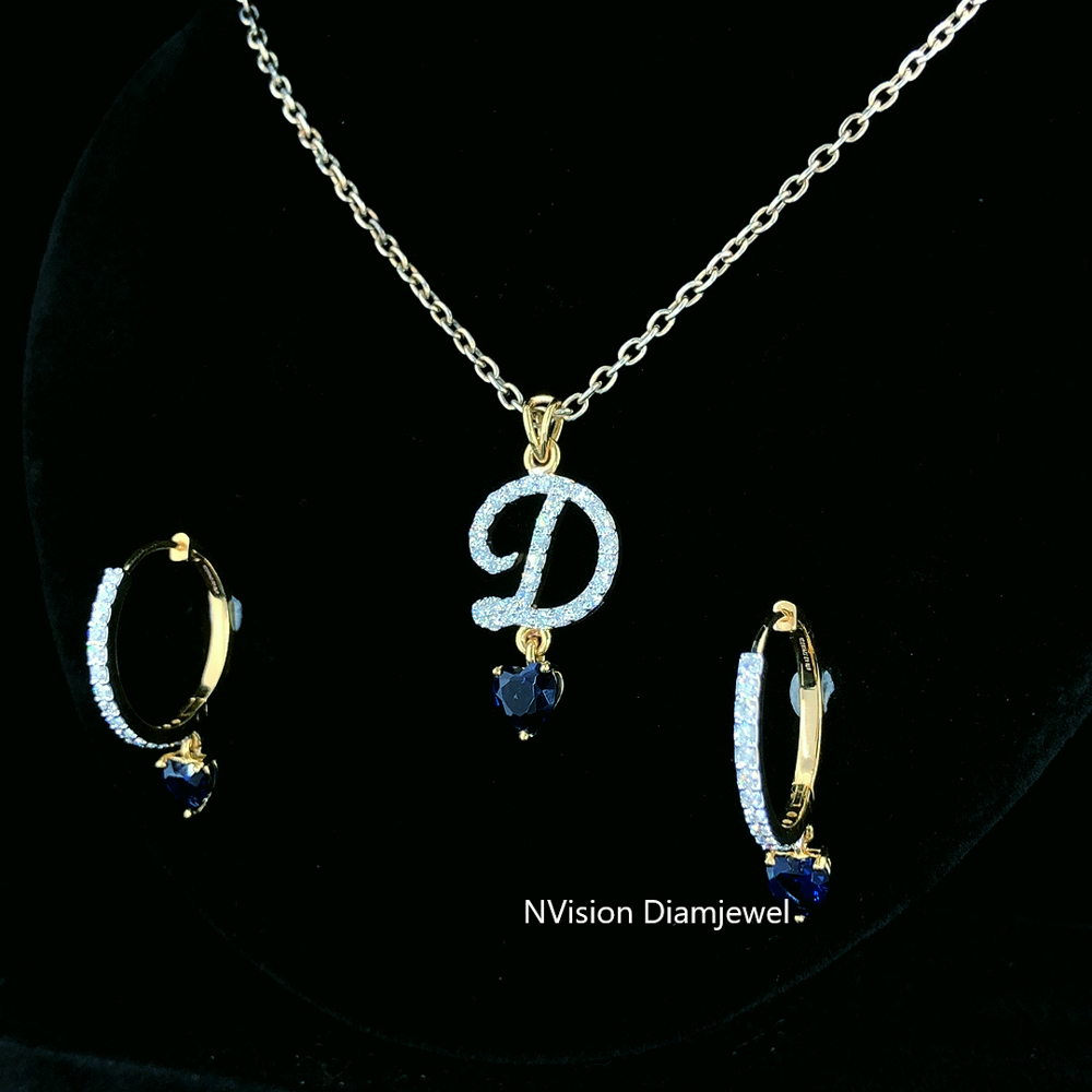 Dazzling Initial D Set Shine with Natural Diamonds & Royal Blue Charm