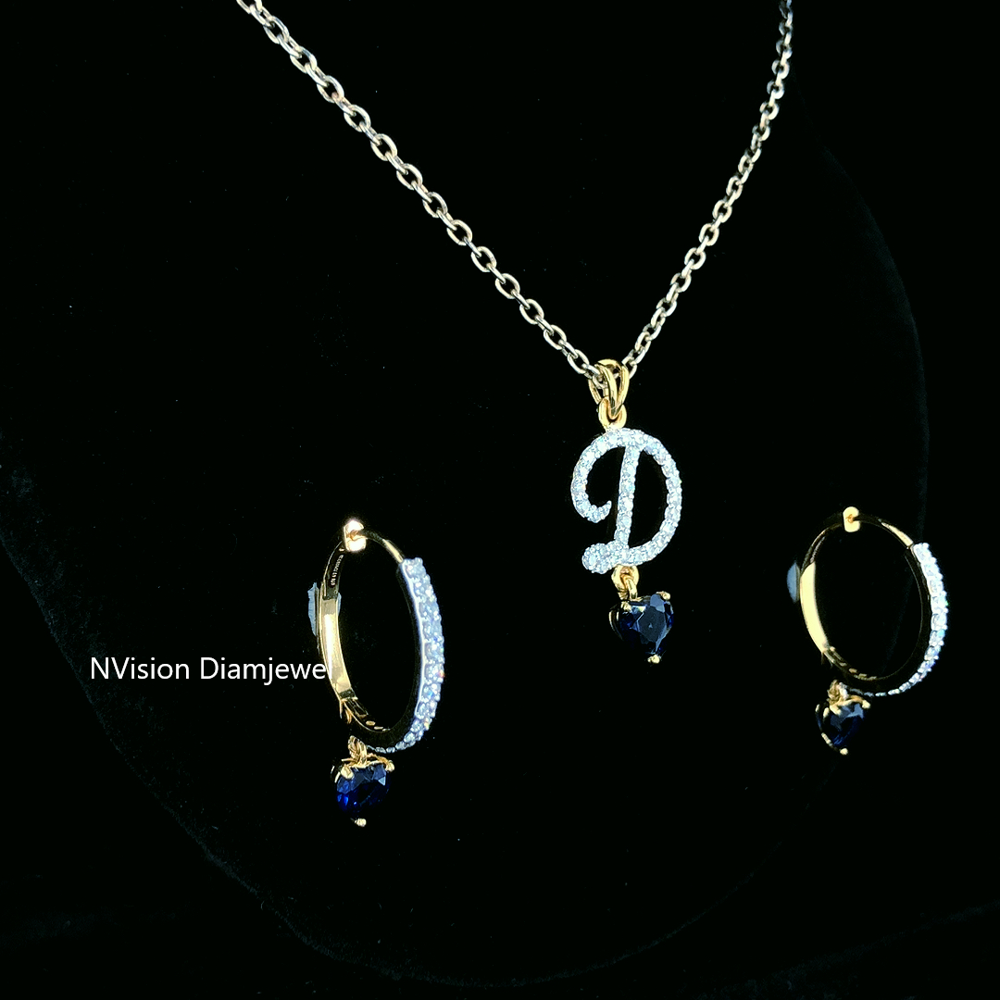 Dazzling Initial D Set Shine with Natural Diamonds & Royal Blue Charm