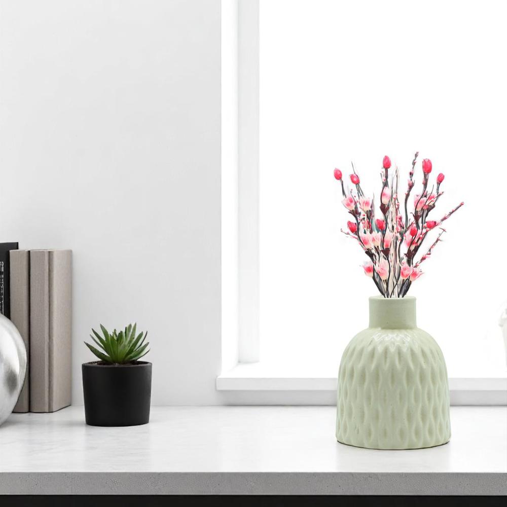 Ceramic Ribbed Bottle Vase - Color: White