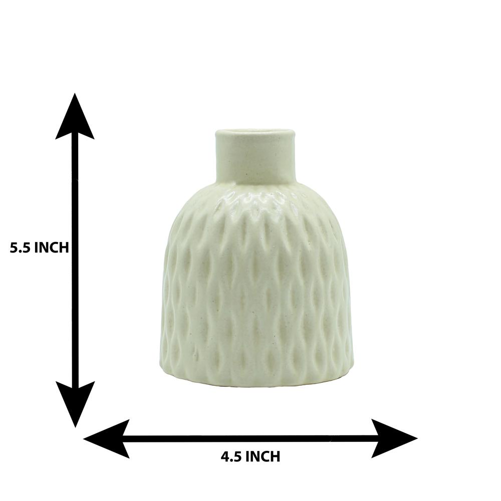 Ceramic Ribbed Bottle Vase - Color: White