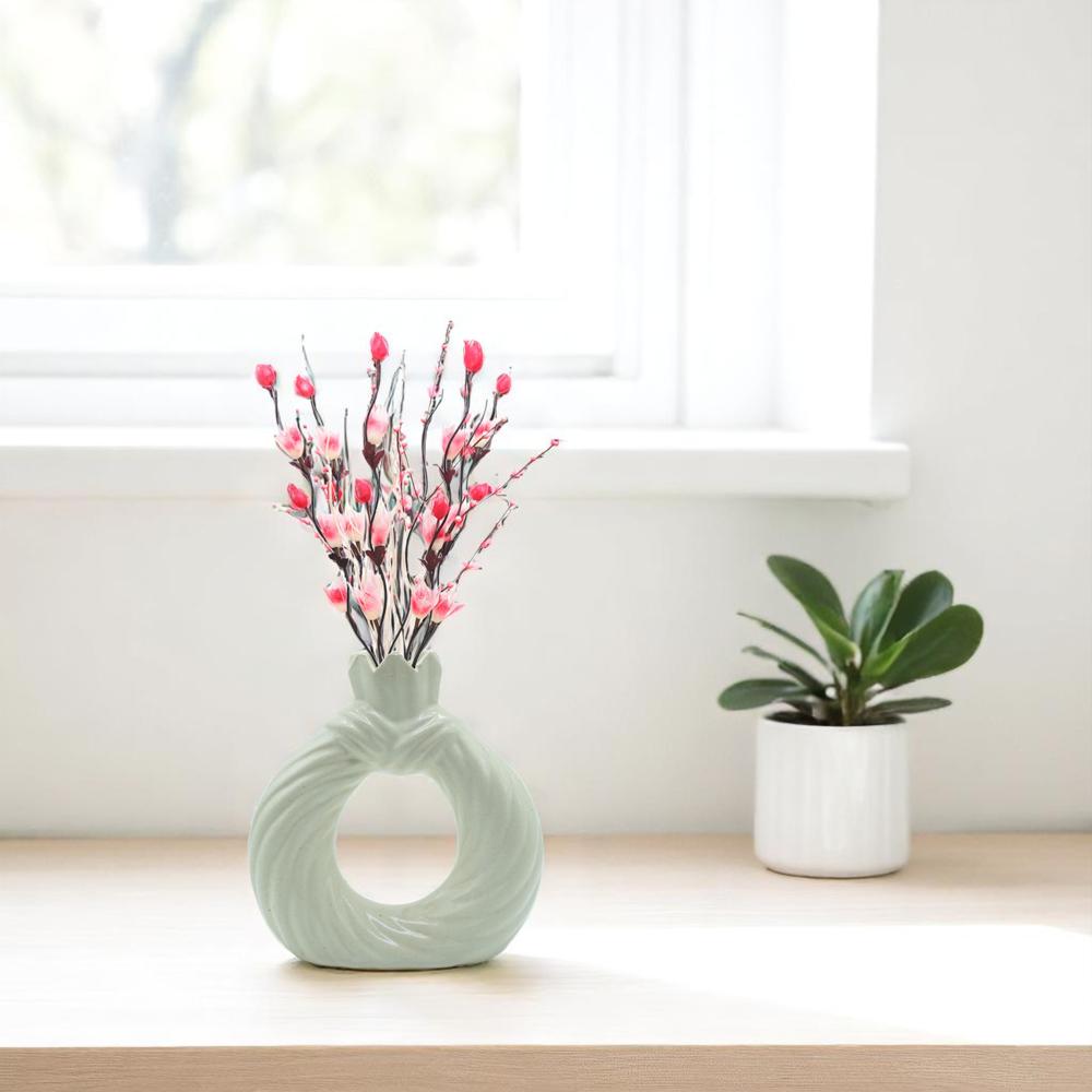 Ceramic Potli Ring Stripped Vase - Color: White