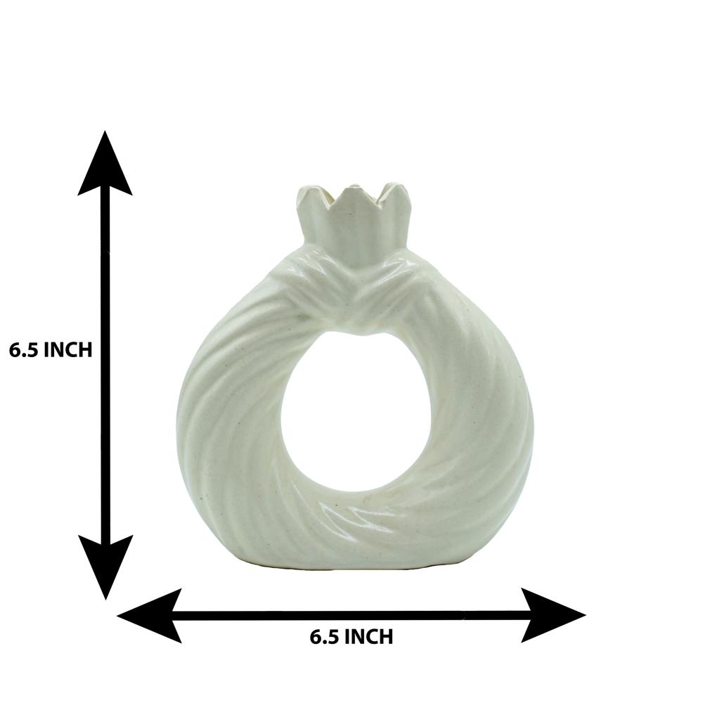 Ceramic Potli Ring Stripped Vase - Color: White