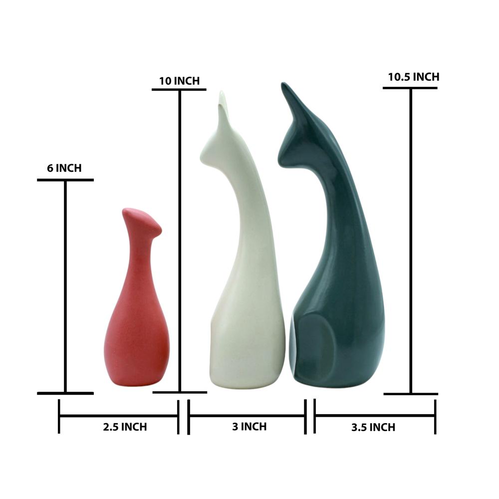 Ceramic Deer Set Of 3 ( Red, Grey  & White )