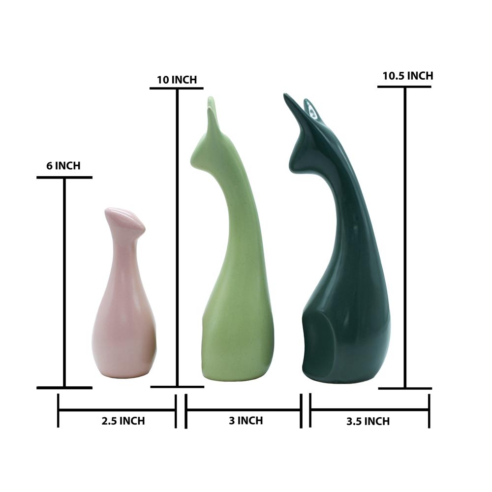 Ceramic Deer Set Of 3 ( Dark Green,Light Green & Pink )
