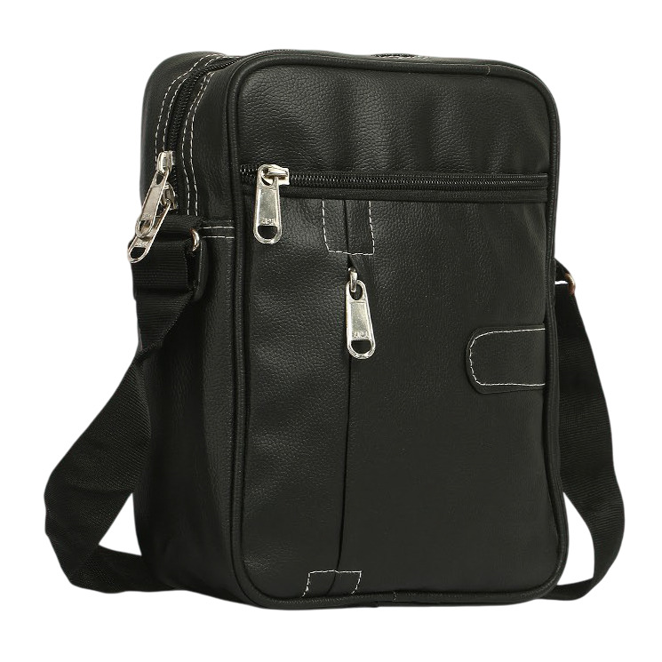 Black Synthetic Leather Shoulder Bag
