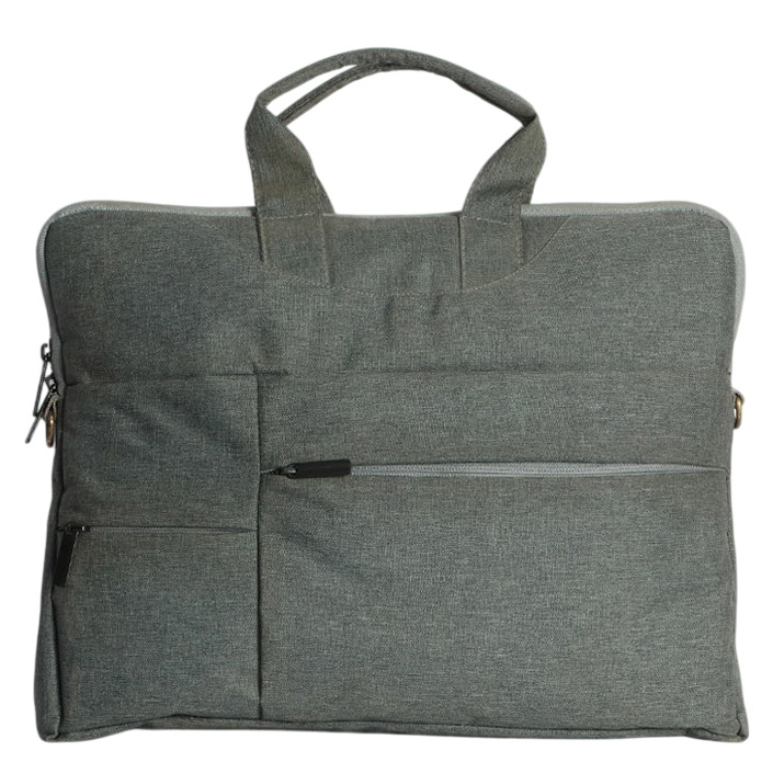 Olive Green Polyester Laptop Bag - Color: Grey