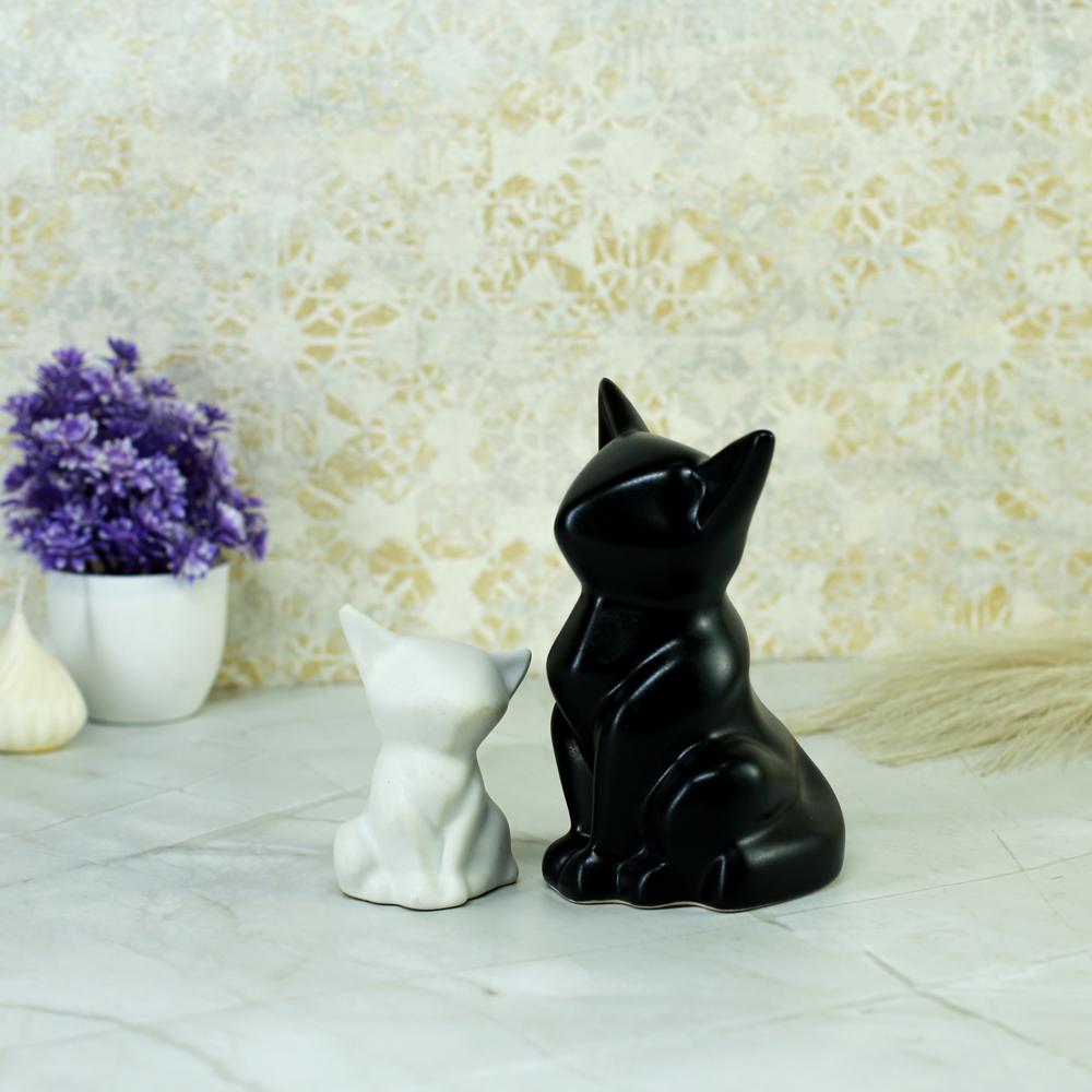 Ceramic Sitting Cat Set Of 2 Black & White - Features: Good Quality