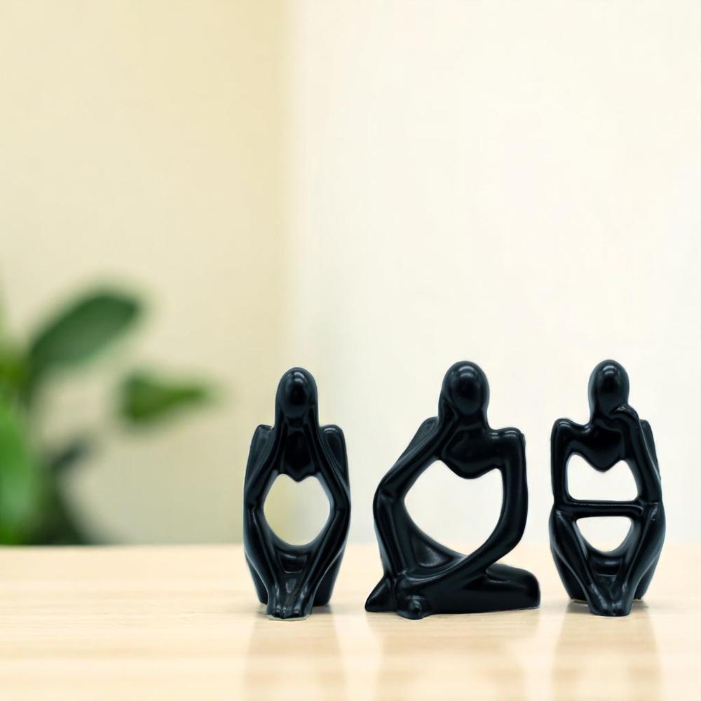 Ceramic Thinking Lady Set Of 3 Black 