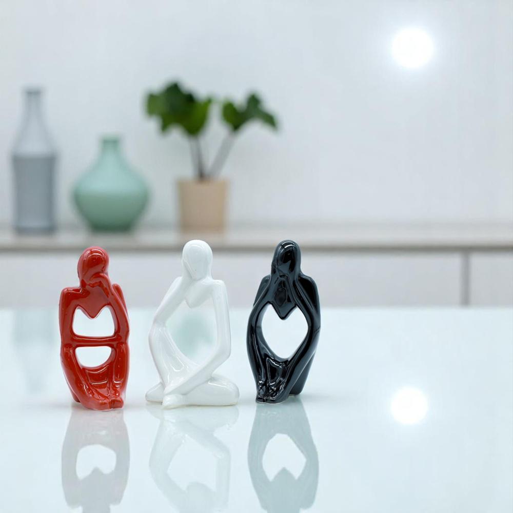 Ceramic Thinking Lady Set Of 3 Multicolour - Color: Red